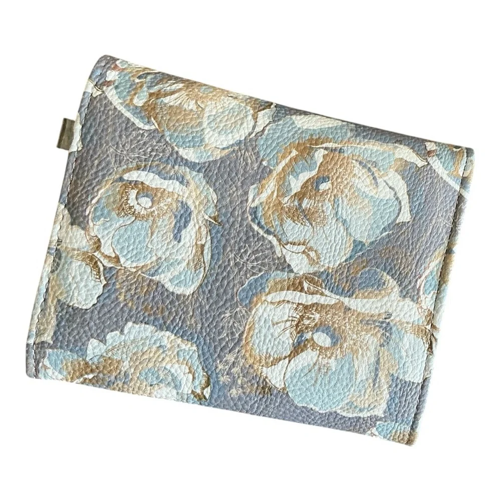 Betsey Johnson Floral Card Holder Wallet – Blue Gold Rose Print - Picture 7 of 8